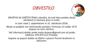 OBVESTILO kastracija in sterilizacija mačk